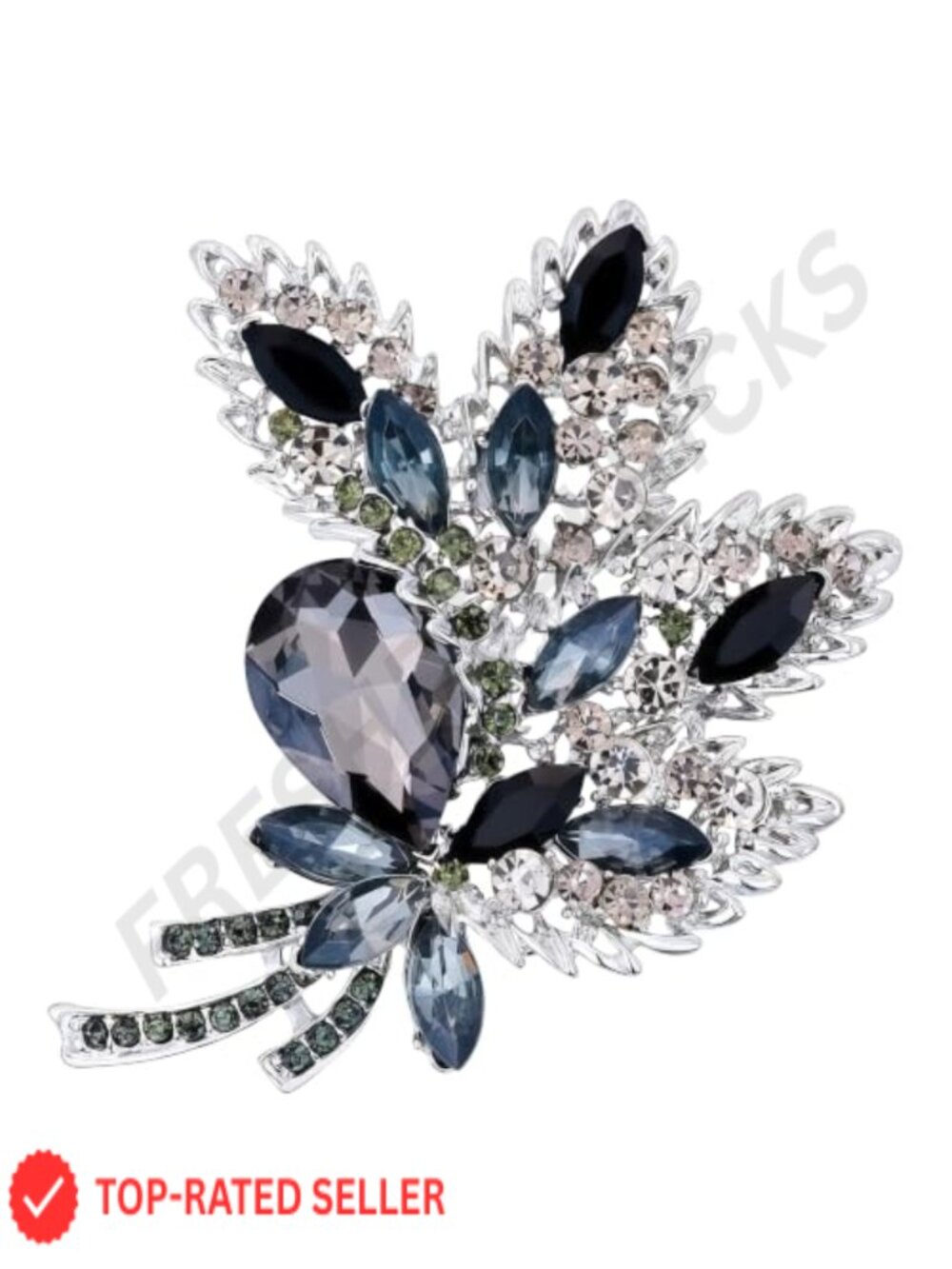 Crystal Rhinestone Flower Bouquet Brooch Pin Gold Tone Large